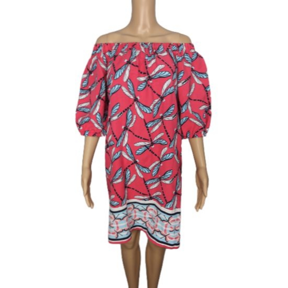 Crown & Ivy Pink Off the Shoulder Dragonfly Dress M
